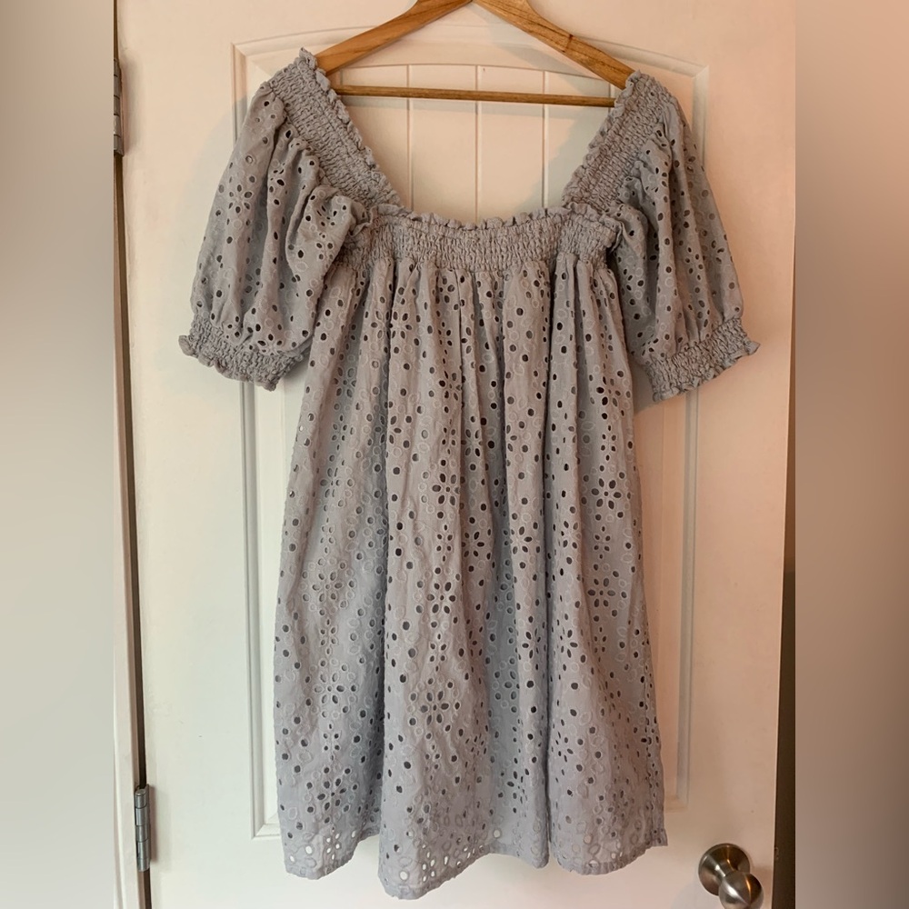 Rylee + Cru Light Gray Eyelet Kids Dress